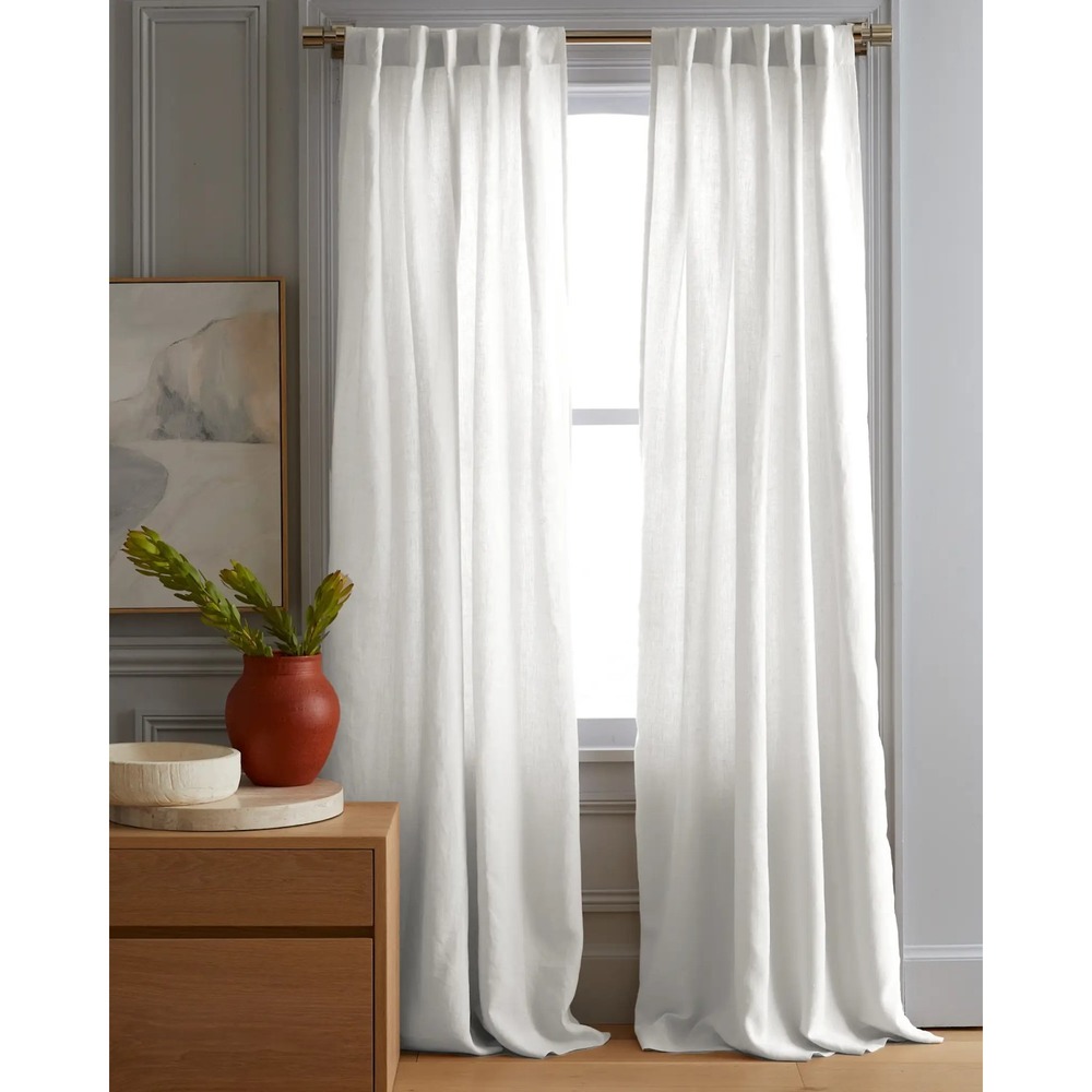 Quince European Linen Curtain 46x96 White Light Filtering Single Panel NWT